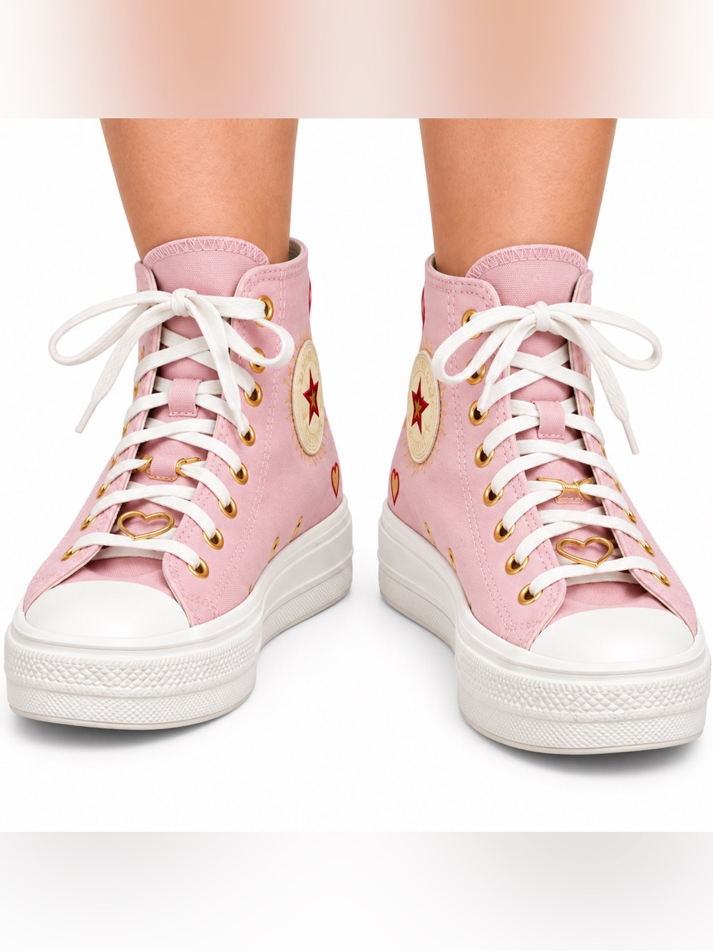 Converse A05140C All Star Move Hearts Pink Platform High Tops Women 8.5